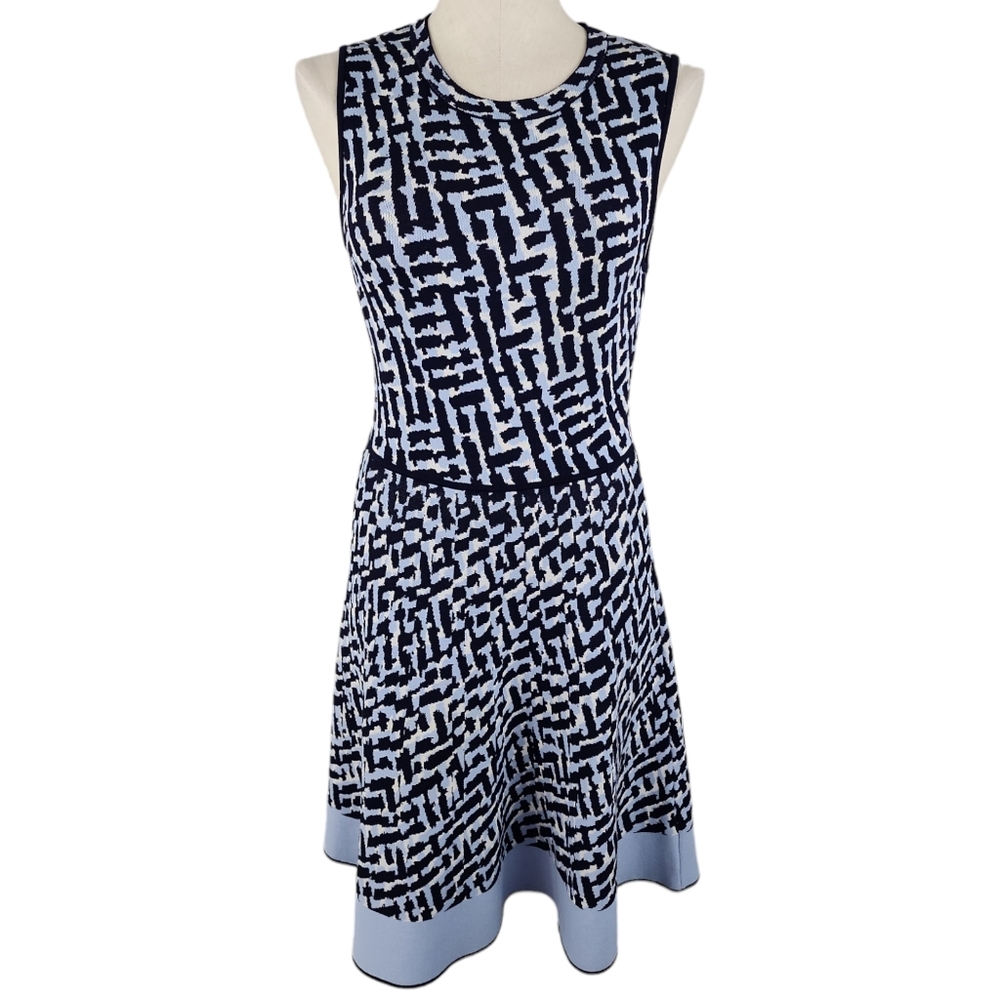 ELIZA J Women's size M blue print Sleeveless knit fit and Flare Stretch Dress